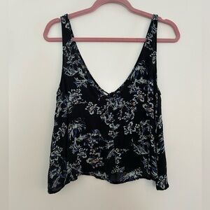 Free People Floral Print Rose Tie Front Tank Top Cami Shirt Black Size XS